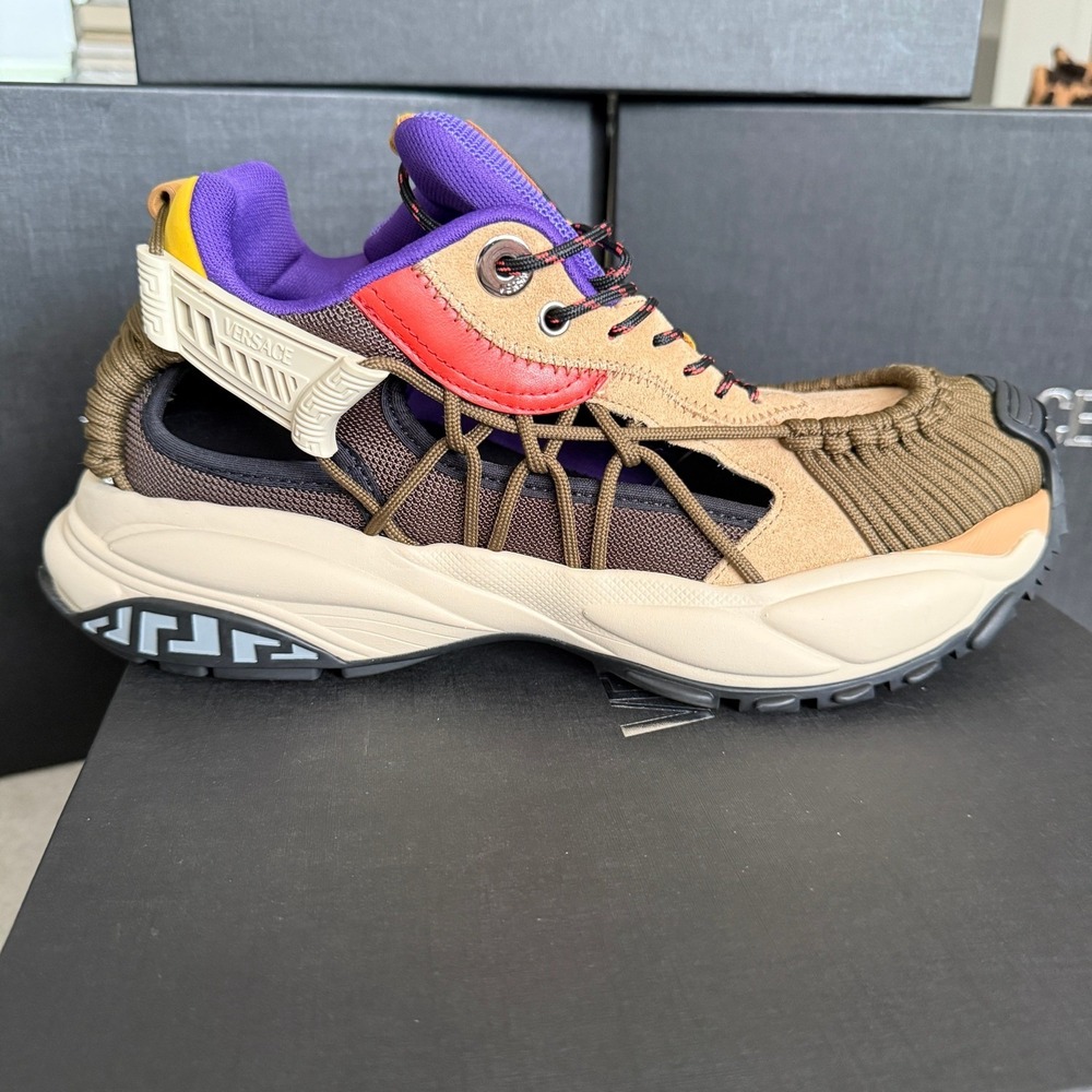 Versace Trigreca Sneakers Mens Brown Purple Orange 1016711 EU 42 US 9